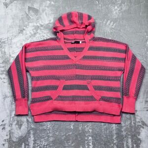 FOX Racing Women Striped Knit V Neck Pink Trouble Shoot Hoodie Sz S‎ Pullover